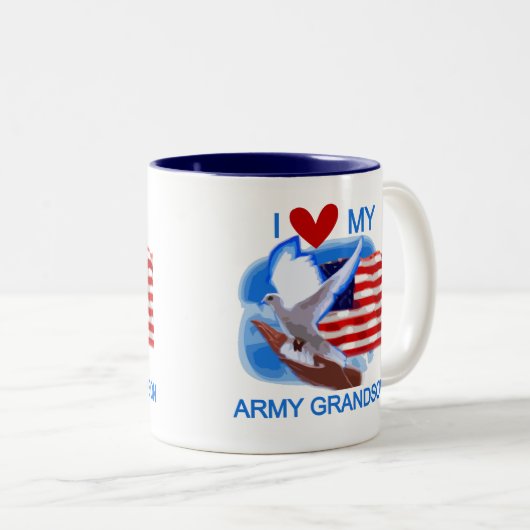 私は私の軍隊の孫のTシャツおよびギフトを愛します ツートーンマグカップ (正面右)