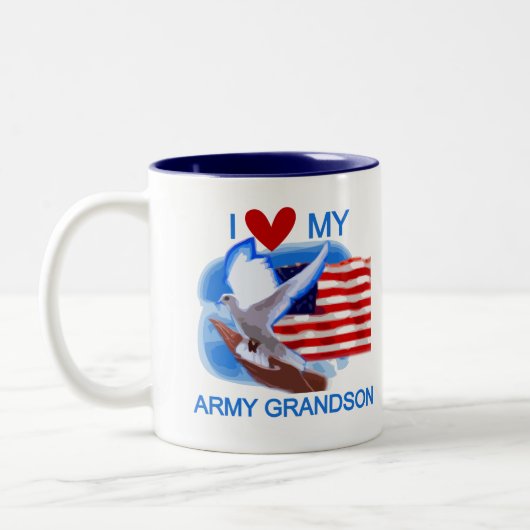 私は私の軍隊の孫のTシャツおよびギフトを愛します ツートーンマグカップ (左)