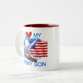 私は私の軍隊の息子のTシャツおよびギフトを愛します ツートーンマグカップ (正面左)