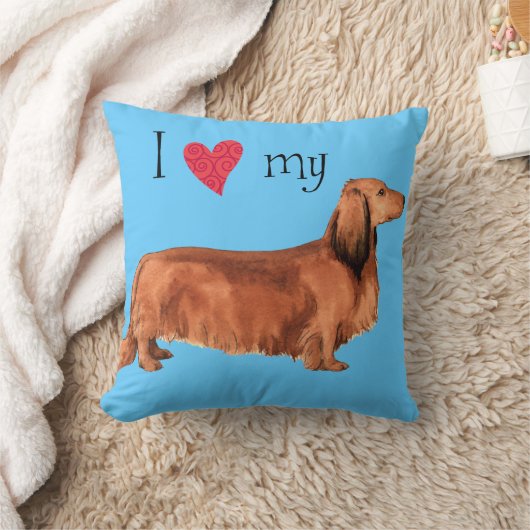 私は私の長い髪のダックスフントを愛します クッション (ブランケット)