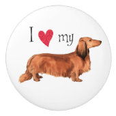 私は私の長い髪のダックスフントを愛します セラミックノブ (正面)