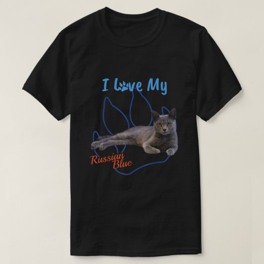 私は私の青いロシアの猫好きポープ最高のプリントが好き Tシャツ (デザイン正面)