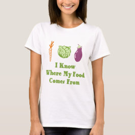 私は私の食糧がどこにから来るか知っています Tシャツ