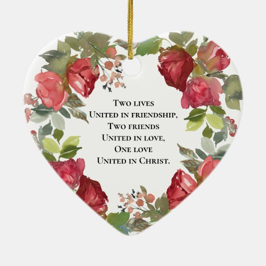 私は私の魂が赤いバラを愛するハートを見つけた セラミックオーナメント (裏面)