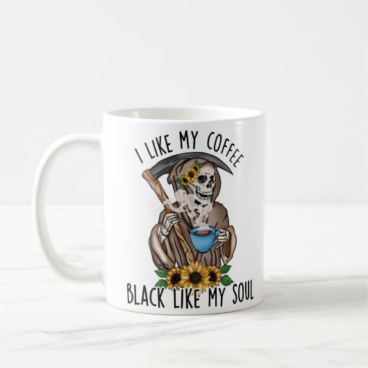 私は私の魂のようにブラックのコーヒーが好き コーヒーマグカップ (左)