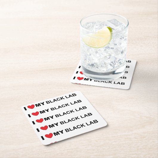 私は私の黒い研究室が大好き スクエアペーパーコースター (インサイチュ)