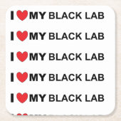 私は私の黒い研究室が大好き スクエアペーパーコースター (正面)