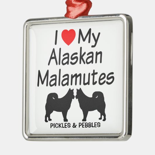 私は私の2つのアラスカのマラムテドッグが大好き メタルオーナメント (左)