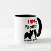私は私の2つのパピヨン犬のマグが大好き マグカップ (正面右)