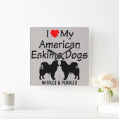 私は私の2匹のアメリカのエスキモー犬を愛します スクエア壁時計 (ホーム)