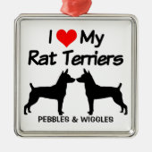 私は私の2匹のネズミのテリア犬が大好き メタルオーナメント (正面)