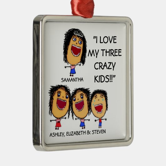 私は私の3人の子供の漫画の熱狂するクリスマスオルナムが大好き メタルオーナメント (右)