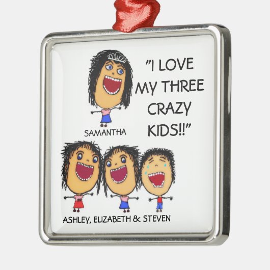 私は私の3人の子供の漫画の熱狂するクリスマスオルナムが大好き メタルオーナメント (左)