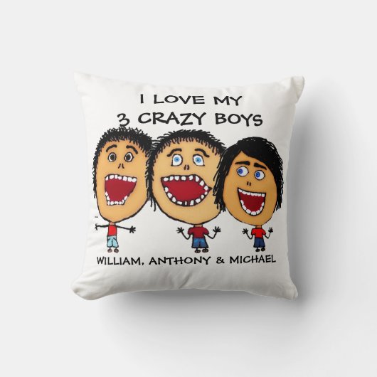 私は私の3人の息子の漫画熱狂するが大好き クッション (正面)