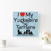 私は私の3匹のヨークシャテリア犬を愛します スクエア壁時計 (ホーム)
