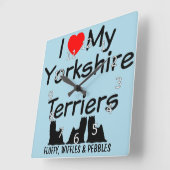 私は私の3匹のヨークシャテリア犬を愛します スクエア壁時計 (傾斜)