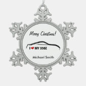 私は私の350Zを愛します スノーフレークピューターオーナメント (正面)