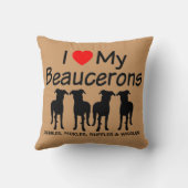 私は私の4匹のボーセロン犬が大好き クッション (裏面)