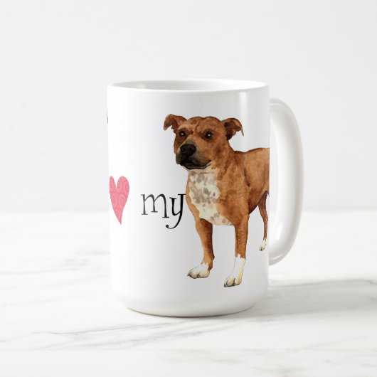 私は私の（犬）スタッフォードのブルテリアを愛します コーヒーマグカップ (正面右)