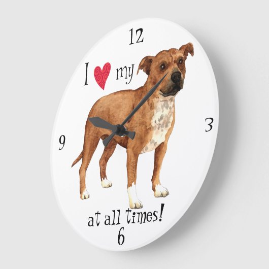 私は私の(犬)スタッフォードのブルテリアを愛します ラージ壁時計 (傾斜)