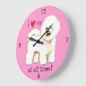 私は私のBichon Friseを愛します ラージ壁時計 (傾斜)