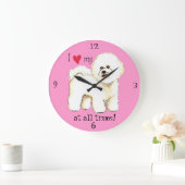 私は私のBichon Friseを愛します ラージ壁時計 (ホーム)