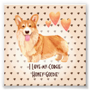 私は私のCorgie追加の名前の漫画カスタム犬を愛する フォトプリント