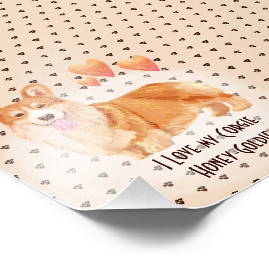 私は私のCorgie追加の名前の漫画カスタム犬を愛する フォトプリント (角)