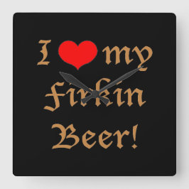 私は私のFirkinビールを愛します! 正方形の柱時計 スクエア壁時計