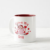 私は私のOmaの縫いぐるみ人形及びハートを愛します ツートーンマグカップ (正面左)