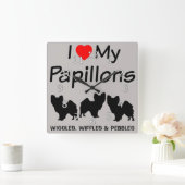 私は私のPapillon 3匹の犬の時計を愛します スクエア壁時計 (ホーム)