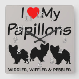 私は私のPapillon 3匹の犬の時計を愛します スクエア壁時計