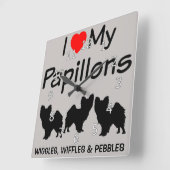 私は私のPapillon 3匹の犬の時計を愛します スクエア壁時計 (傾斜)
