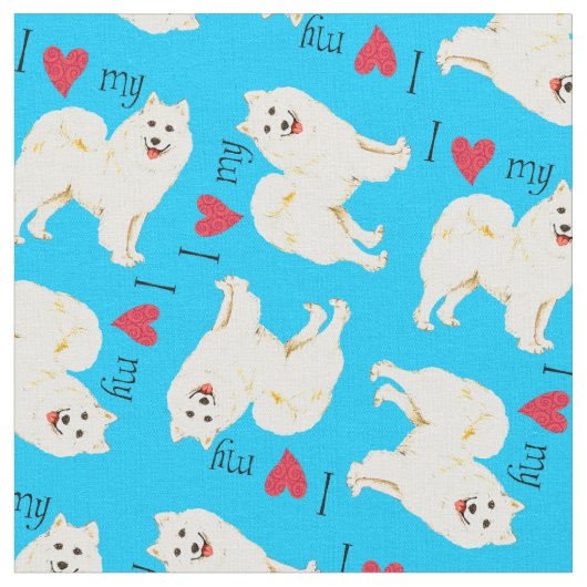 私は私のSamoyedを愛します ファブリック (クローズアップ)