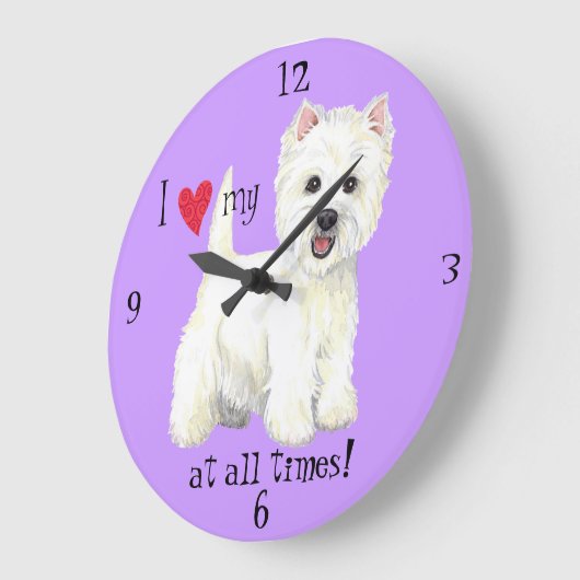 私は私のWestieを愛します ラージ壁時計 (傾斜)