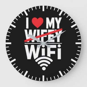 私は私のWiFiを愛している(Wifeyではない) おもしろい - ラージ壁時計