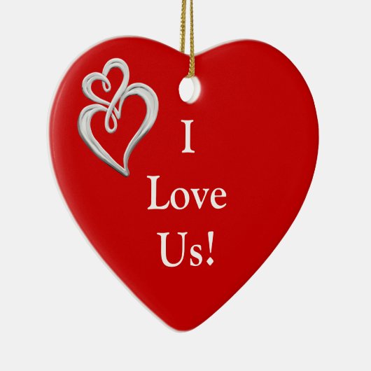 私は私達をハートのOnamentのパーソナライズな名前愛します セラミックオーナメント (右)