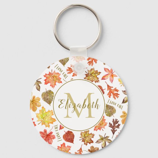 「私は秋が大好き」カラフル紅葉 パーソナライズされた キーホルダー (正面)