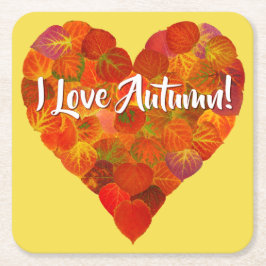 私は秋が大好き！ – 赤《植物》アスペンリーフハート1 スクエアペーパーコースター