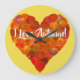 私は秋が大好き！ – 赤《植物》アスペンリーフハート ラージ壁時計