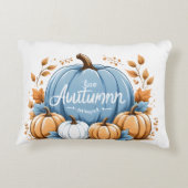 私は秋のほこりっぽい青と白いカボチャが大好き アクセントクッション (裏面)