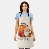 私は秋の大半を愛 – ラテ&秋の雰囲気 エプロン (着用した状態)
