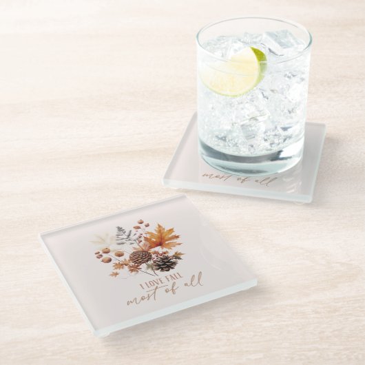 私は秋の葉の葉大半が好き ガラスコースター (アングル)