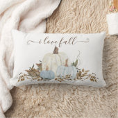 私は秋ダスティブルーホワイトパンプキンズカントリーが大好き ランバークッション (ブランケット)