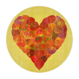 私は秋、微妙な愛 – 赤い《植物》アスペンリーフハート1 カッティングボード