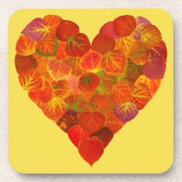 私は秋、微妙な愛 – 赤い《植物》アスペンリーフハート1 コースター