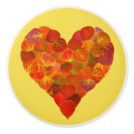 私は秋、微妙な愛 – 赤い《植物》アスペンリーフハート1 セラミックノブ