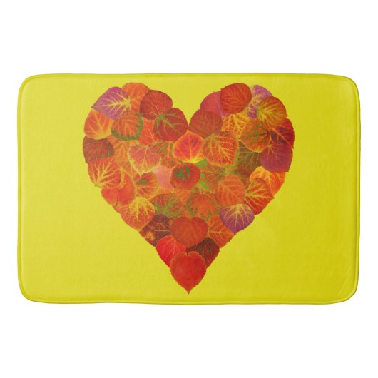 私は秋、微妙な愛 – 赤い《植物》アスペンリーフハート1 バスマット (正面)