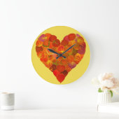 私は秋、微妙な愛 – 赤い《植物》アスペンリーフハート1 ラージ壁時計 (ホーム)