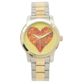 私は秋、微妙な愛 – 赤い《植物》アスペンリーフハート1 腕時計